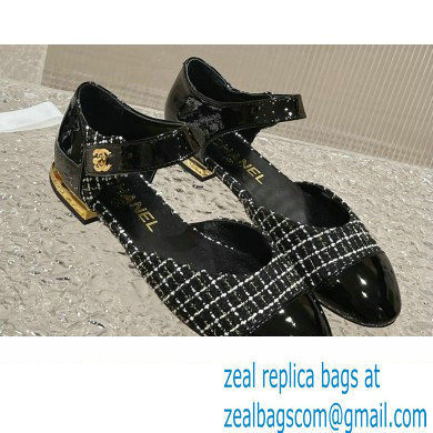 Chanel Wool and Cotton Tweed & Patent Calfskin Mary Janes G38441 Gray 2023
